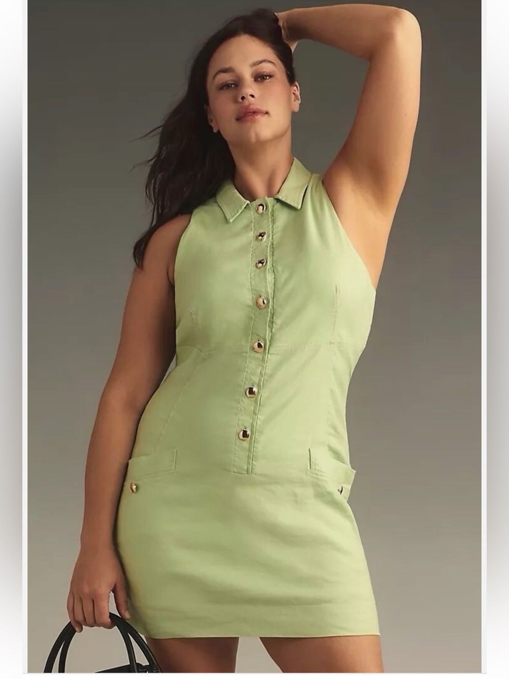 NWT Maeve Anthropology Green Sleeveless Button-Front Mini Dress Sz MP - Picture 4 of 11